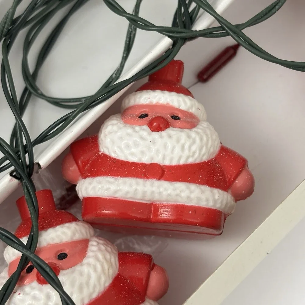Vintage Santa Claus Blow Mold String Lights (10) In Box WORK Christmas Decor